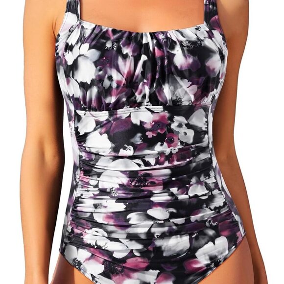 One Piece Bathing Suit for Women, Tummy Control, Vintage, Purple Floral, Large - Picture 1 of 4